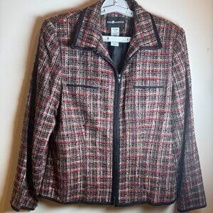 Sag Harbor Tweed Plaid Zip-Front Jacket Size 10 Workwear